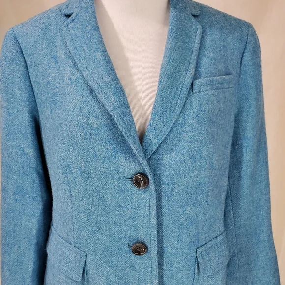 Talbots Shetland Herringbone Wool Blend 2 Button Blazer Sky Blue Old Money 12P